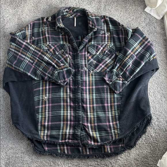 Free People Star Constellations Within Too Sequin Star Flannel Top - Picture 5 of 15